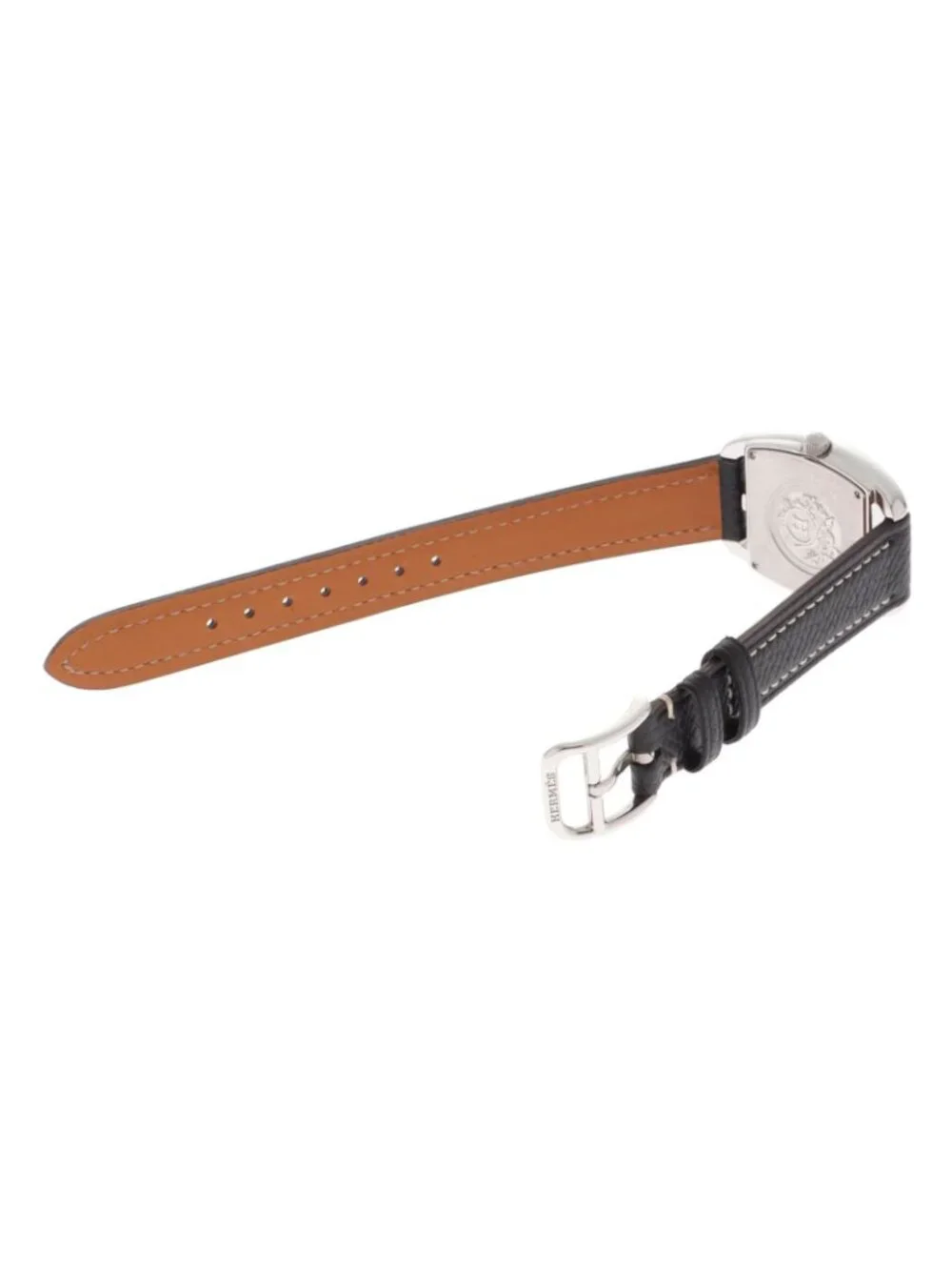 Hermes Cape Cod Tonneau Watch Steel Aftermarket Leather Strap White Dial